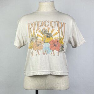 Rip Curl T-Shirt Size XS Womens Graphic Tee Hawaii Logo Short Sleeve Crop Beige